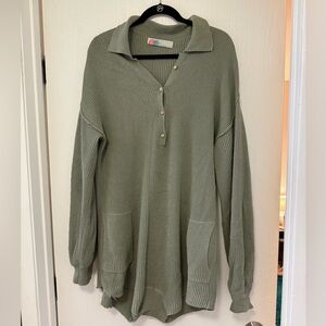 Free People Relaxed Olive Green Ribbed Polo Lounge Romper